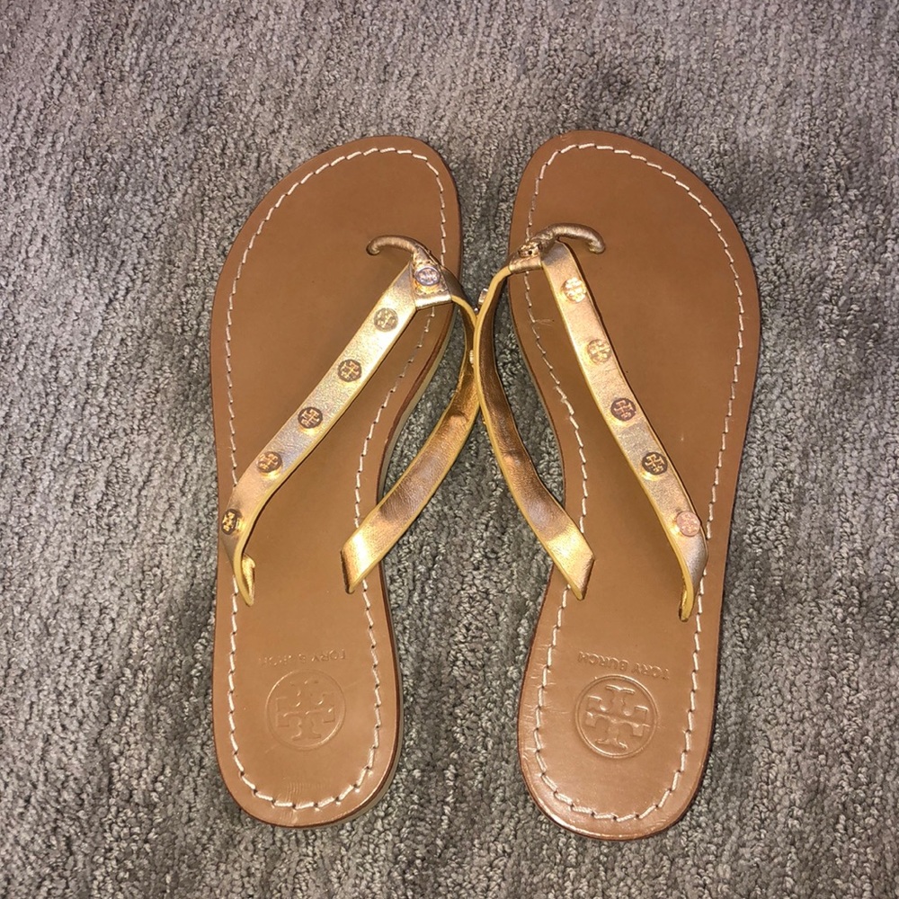 Gold Tory Burch Flip Flops
